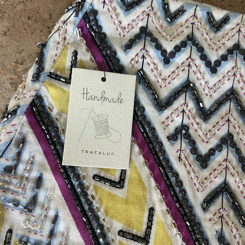 NWT RARE Zara Beaded Aztec Handmade Skirt with Yellow and Purple Accents Size ML - Picture 4 of 12
